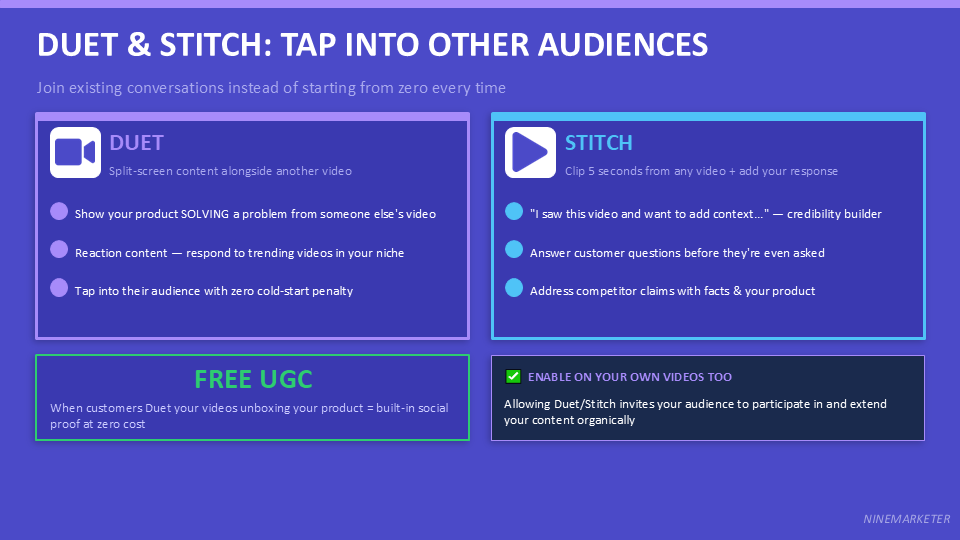 TikTok Organic Marketing Strategies for Dropshipping Products in 2026 21 DUET STITCH TAP INTO OTHER AUDIENCES