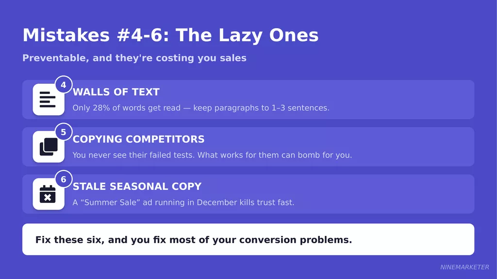 How to Write Product Ad Copy That Converts for Dropshipping Products 24 Mistakes Slide 3 Lazy Mistakes