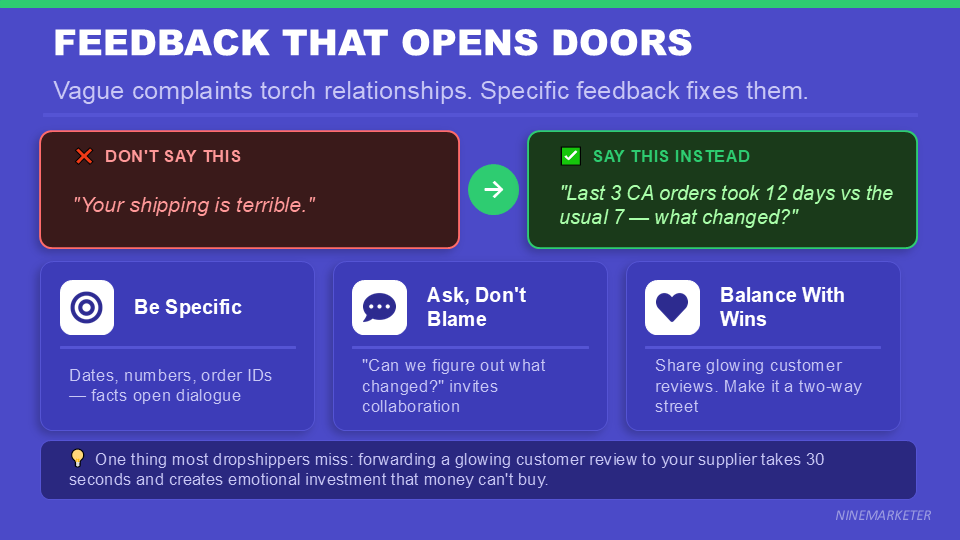Building Long-Term Relationships with Dropshipping Suppliers for Better Terms 11 FEEDBACK THAT OPENS DOORS