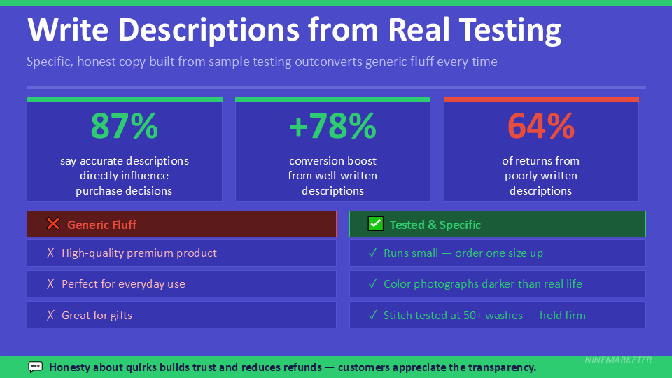 Write Descriptions from Real Testing