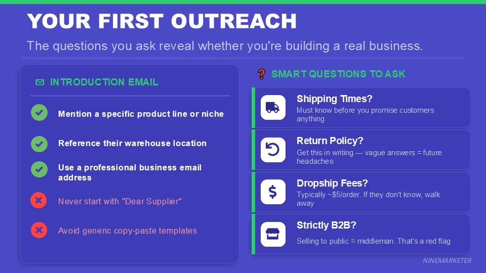Building Long-Term Relationships with Dropshipping Suppliers for Better Terms 8 YOUR FIRST OUTREACH