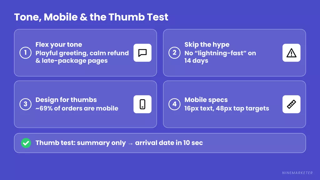 Dropshipping Shipping Policy Mobile Friendly Tone Thumb Test